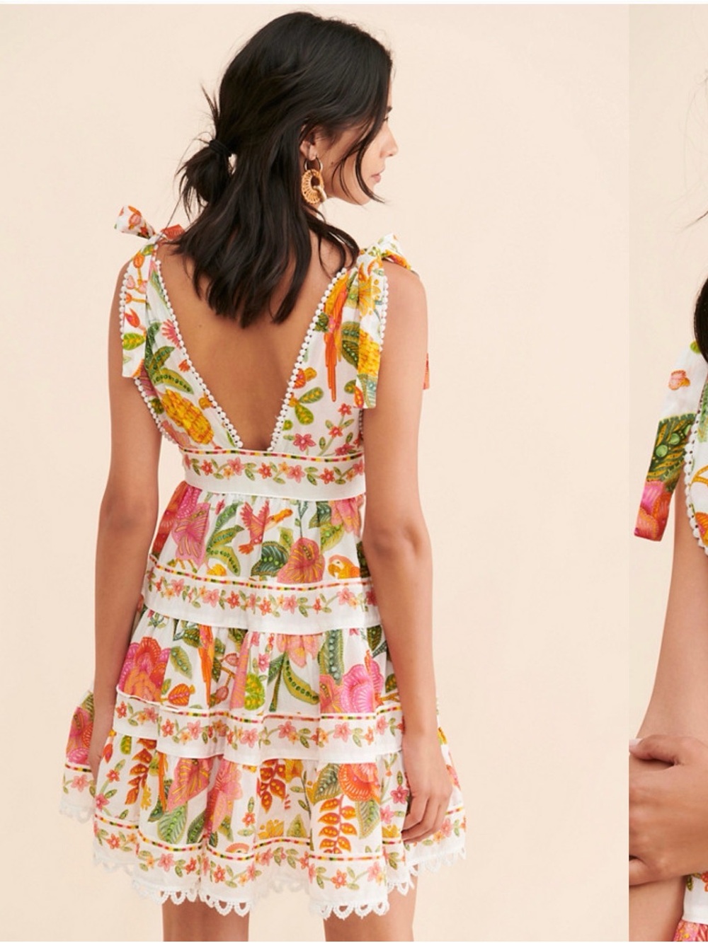 FARM RIO Bloom Tie-Strap Mini Dress M - Picture 2 of 6